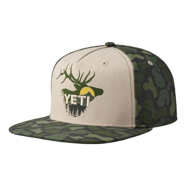 YETI Sunrise Elk Flat Brim Hat - Tan / Green Camo Image 1
