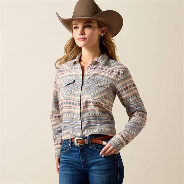 Ariat Womens Arizona Western Snap Shirts - Ombre Blue Southwest Image 1