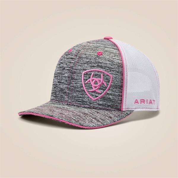Ariat Womens Offset Shield Logo Trucker Cap - Grey/Pink Image 1