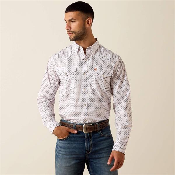Ariat Mens Tony Fitted Western Snap Shirts - White Geo Print Image 1