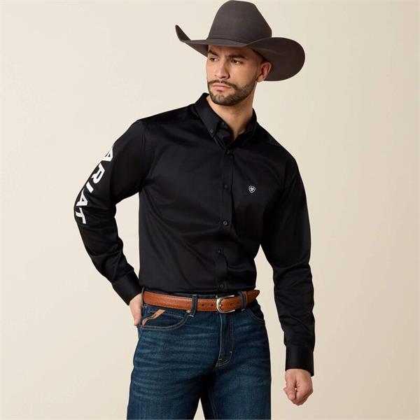 Ariat Team Logo Twill Fitted Western Shirts - Black/White  Image 1