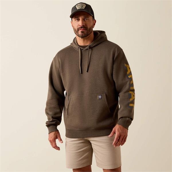 Ariat Rebar Lightweight Logo Hoodies - Major Brown Heather/Wood Thrush Image 1