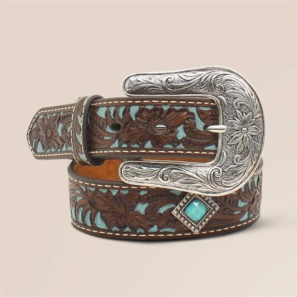 Ariat Fancy Tooled Overlay Belts - Brown Image 1