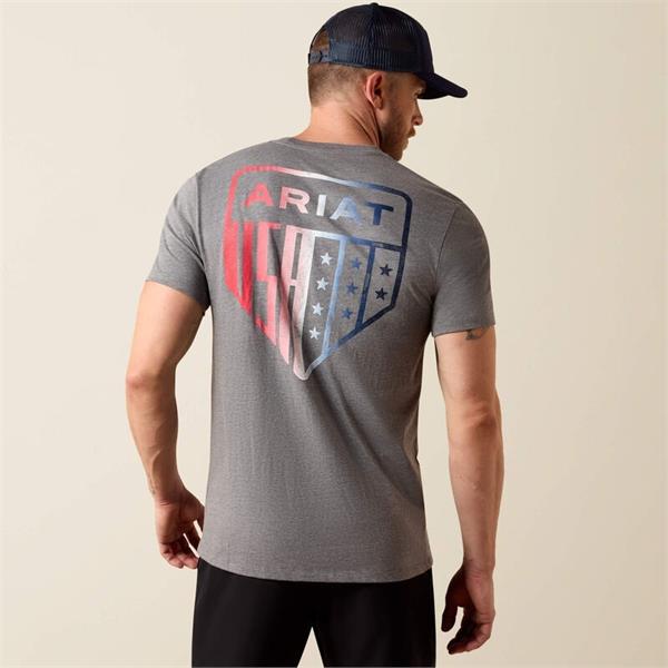 Ariat Mens USA Patriotic Badge T-Shirts - Athletic Heather Image 1
