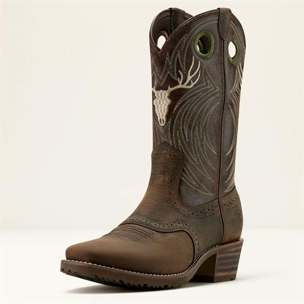 Ariat Mens Hybrid Roughstock Antler Square Toe Cowboy Boots - Wild Taupe Image 1