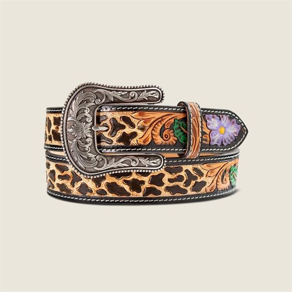 Ariat Womens Hand Tooled Cheetah Print with Painted Flower Belts Image 1
