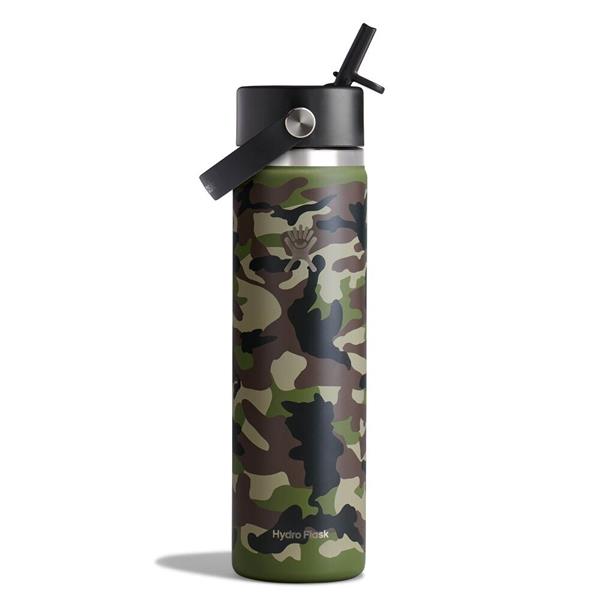 Hydroflask 24oz (710ml) Wide Mouth with Flex Straw Cap - Woodland Camo Image 1