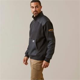 Ariat Mens Rebar Workman DuraCanvas 1/4 Zip Sweatshirt - Black - LG thumbnail
