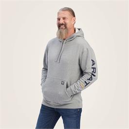 Ariat Mens Rebar Graphic Hoodies - Heather Grey/Deep Ultramarine thumbnail