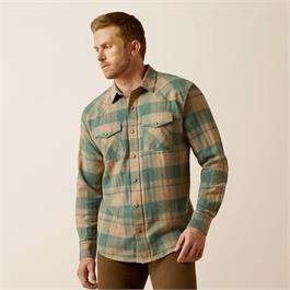 Ariat Mens Huxlee Retro SNP LS Shirts - Deep Teal  thumbnail