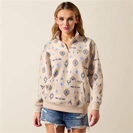 Ariat Womens Sapphire 1/2 Zip Sweatshirts - Oatmeal Heather  thumbnail