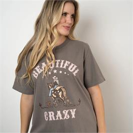 Binks & Bo Beautiful Crazy Ladies Cowgirl T-Shirt - Faded Grey - SML thumbnail