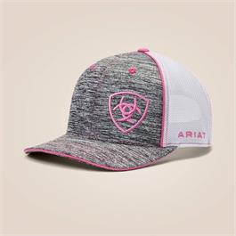 Ariat Womens Offset Shield Logo Trucker Cap - Grey/Pink thumbnail 