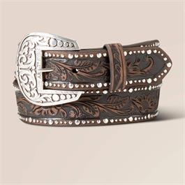 Ariat Womens Studded Tooled Embossed Belt - Brown - MED thumbnail