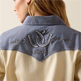 Ariat Womens Horseshoe Western Snap Shirts - Summer Sand / Chambray Thumbnail Image 4