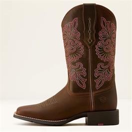 Ariat Womens Round Up StretchFit Wide Square Toe Western Boots - Sassy Brown Thumbnail Image 1