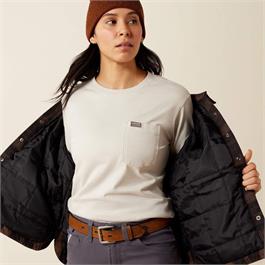 Ariat Womens Rebar Flannel Insulated Shirt Jackets- Rain Drum Thumbnail Image 4