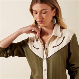 Ariat Womens Bellamy Snap Shirts - Ivy Green/Parchment Thumbnail Image 3