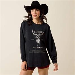 Ariat Womens Oversized Long Sleeve T-Shirts - Black Acid Wash thumbnail