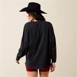 Ariat Womens Oversized Long Sleeve T-Shirts - Black Acid Wash Thumbnail Image 1