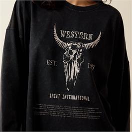 Ariat Womens Oversized Long Sleeve T-Shirts - Black Acid Wash Thumbnail Image 3