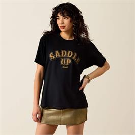 Ariat Womens Saddle Up Boyfriend T-Shirts - Pigment Black thumbnail