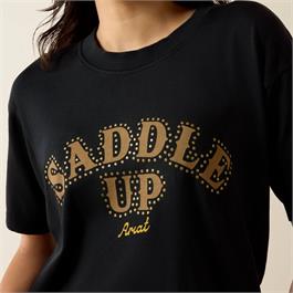 Ariat Womens Saddle Up Boyfriend T-Shirts - Pigment Black Thumbnail Image 3