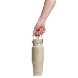 Hydroflask 32oz (946ml) Wide Mouth Travel Bottle with Flex Straw Cap - Oat Thumbnail Image 2