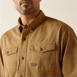 Ariat Rebar Washed Twill Work Shirts - Rebar Khaki Thumbnail Image 3